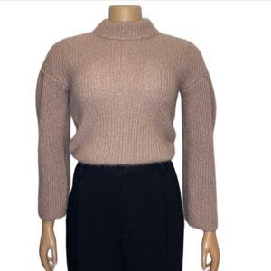 Romeo & Juliet Sweater ribbed Mock neck Puff shoulders beige size M